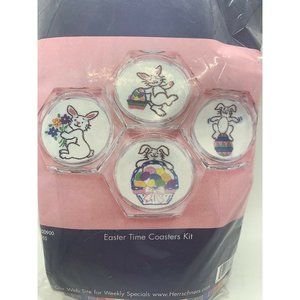 Vtg Herrschners “Easter Time Coaster Kit” Needle Point Kit Makes 4 Coasters NOS